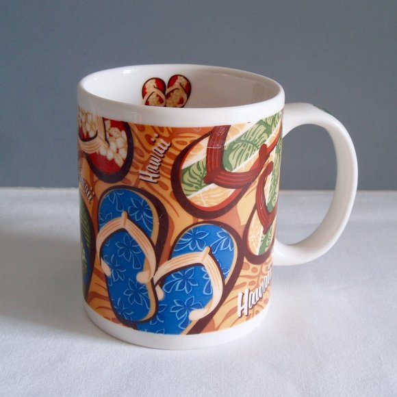 Hawaii Slippers Flop Flops Surf’s Up Surfboard Coffee Mug Set Beach Tea Souvenir - Picture 13 of 14